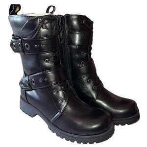 Women’s Volatile Pocket Style Black Double Strap Moto / Combat Boots Size 7